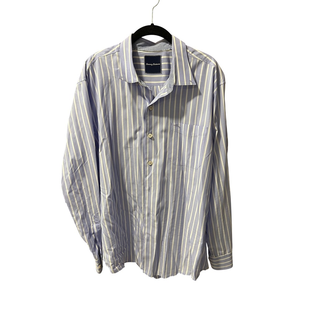 Tommy Bahama Mens XL Pima Cotton Striped Button Down Shirt Blue White Marlin